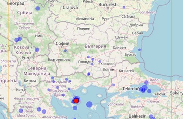 Земетресение от 5,3 в Халкидики, усетиха го  в Пловдив, Пазарджик, Кърджали